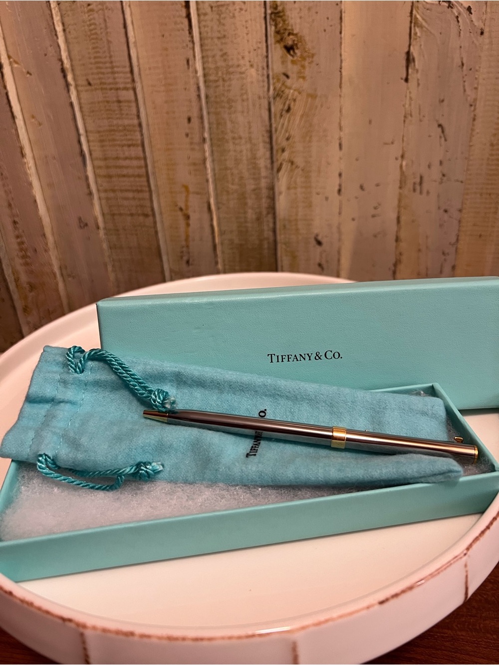 Tiffany & Co. T-Clip Ballpoint Pen, Sterling Silver & Gold Accent, Complete Set
